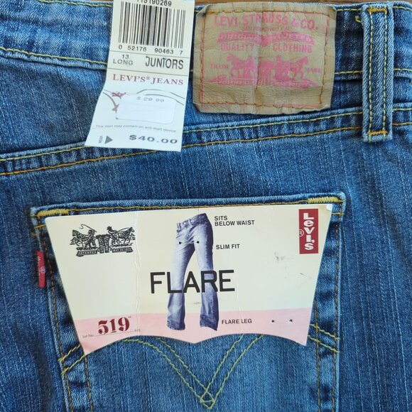 Vintage Y2K Levi’s 519 Flare Jeans Women’s Sz 13 Long Stretch Slim Fit Mid rise - Picture 10 of 15